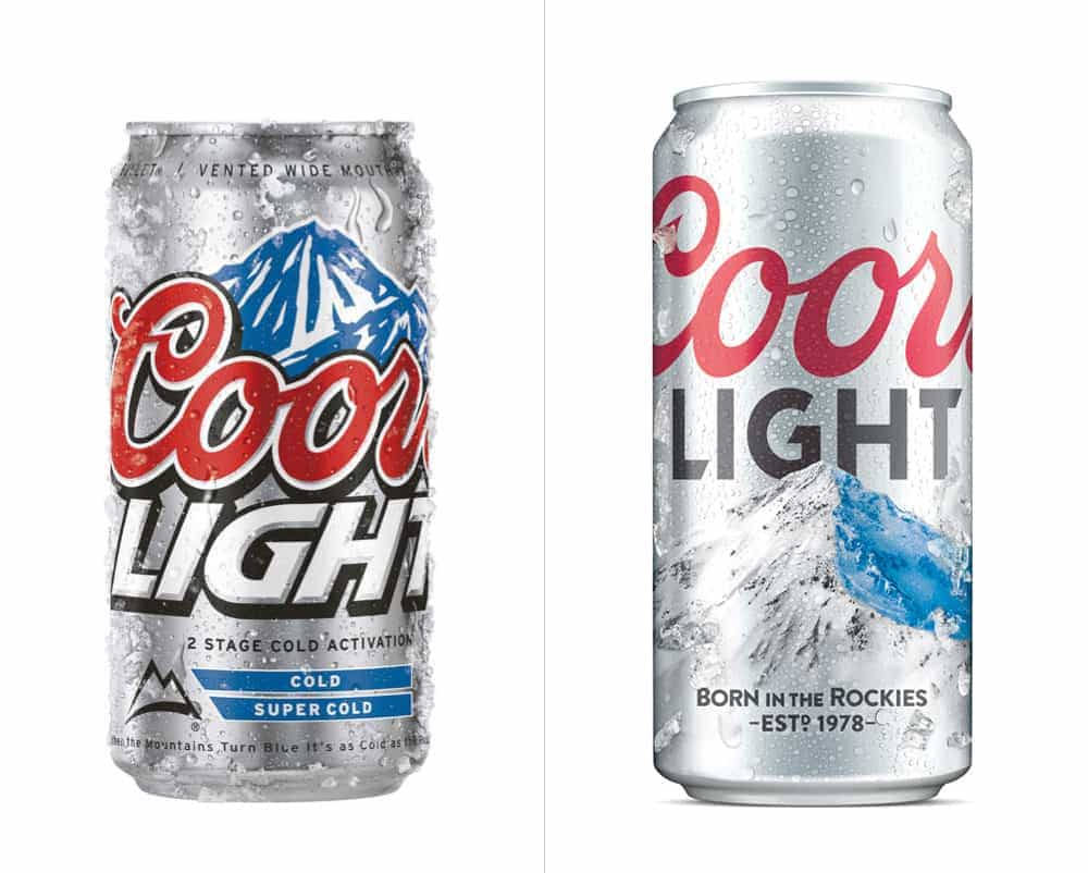 Coors Light beer uses blue and white to convey ice-cold beer brewed from mountain springs. coors light can before after blue white color min - Feng Shui Colors: The Science and Psychology Behind It