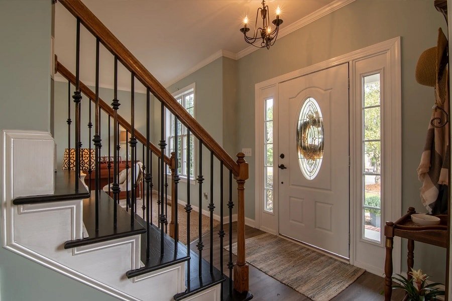 front door inside stairs short distance min - Feng Shui of Stairs Facing Front Door (Inside & Outside)