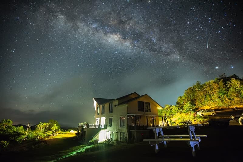 House with Stars Night Sky